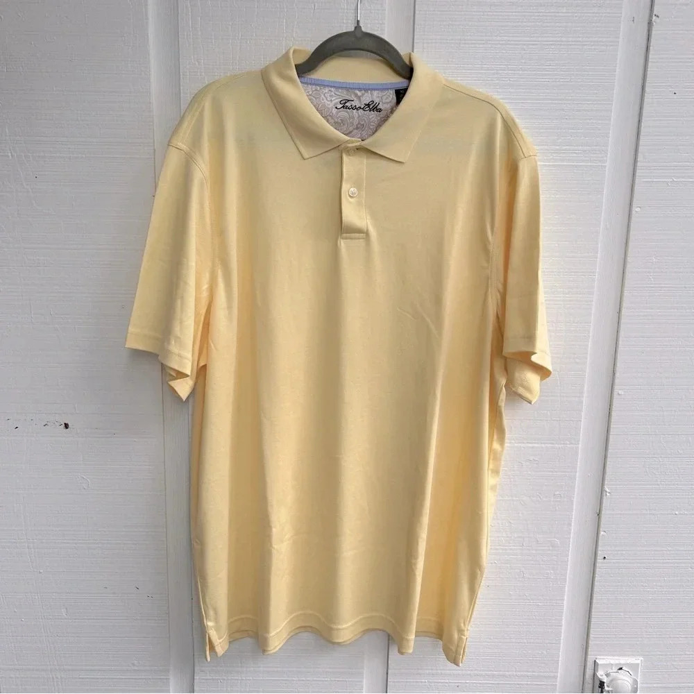 Men’s Tasso Elba 100% Cotton Rugby Polo Button Front Golf Shirt in Lemon Butter